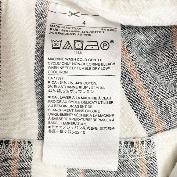 Banana Republic Blake Linen Cropped Pants Size 4 Wide Leg Gray White Tan Stripe - Picture 12 of 14
